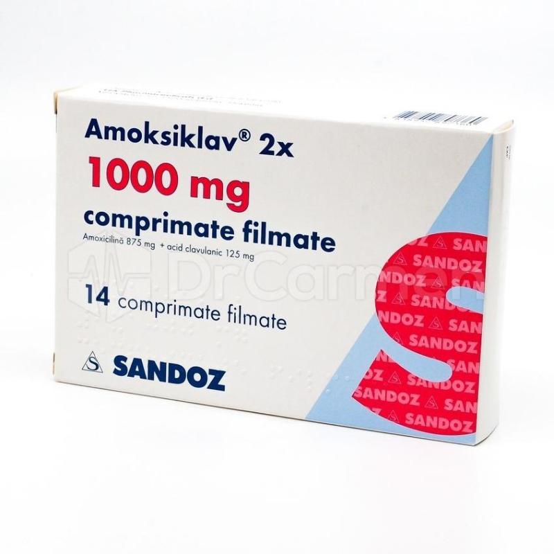 Amoksiklav, comprimate filmate, 2x 625 mg/ 2x 1000 mg